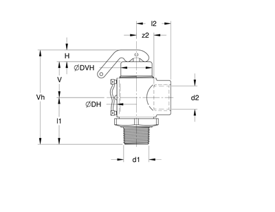 Technical drawing for Apollo ASME Sec VIII Brass Safety Relief Valve with Polished Chrome Finish, Viton Seat (MNPT x FNPT)