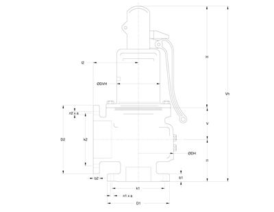Technical drawing for Apollo Non Code Air Cast Iron Safety Relief Valve, 4" X 6" (2 x Flange)