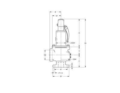 Technical drawing for Apollo ASME Section VIII Air Cast Iron Safety Relief Valve, 3" X 4" (Flange x FNPT)