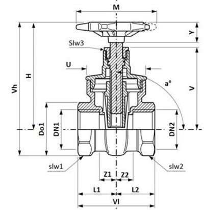 Technical drawing for Apollo Class 125 Non-Rising Stem Bronze Gate Valves, Threaded Bonnet (2 x FNPT)