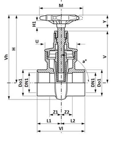 Technical drawing for Apollo Class 125 Non-Rising Stem Bronze Gate Valves, Threaded Bonnet (2 x Solder)