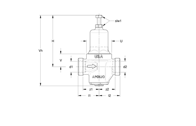 Technical drawing for Apollo Compact Lead Free Water Pressure Reducing Valves (2 x FNPT)