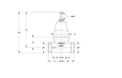 Technical drawing for Apollo Lead Free Direct Acting Water Pressure Reducing Valves with Bronze Cap (Union Solder x FNPT)