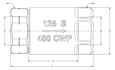 Technical drawing for Apollo Bronze Ball-Cone In-Line Check Valve with Standard Configuration (2 x Press)