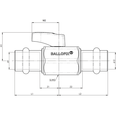 Technical drawing for Broen Ballofix minikogelkraan met hendel (2 x press)