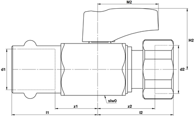 Technical drawing for Broen Ballofix minikogelkraan met hendel (press x wartel)