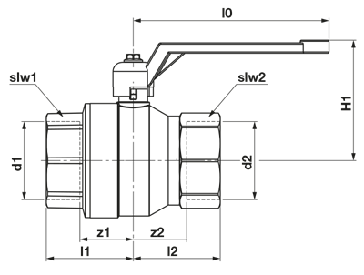 Technical drawing for Broen Tecnica full flow kogelafsluiter met hendel (2 x binnendraad)