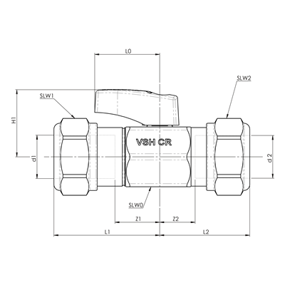 Technical drawing for Broen Ballofix full flow kogelafsluiter met hendel  (2 x binnendraad)