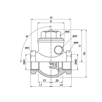 Technical drawing for Pegler terugslagklep swing type (2 x binnendraad)