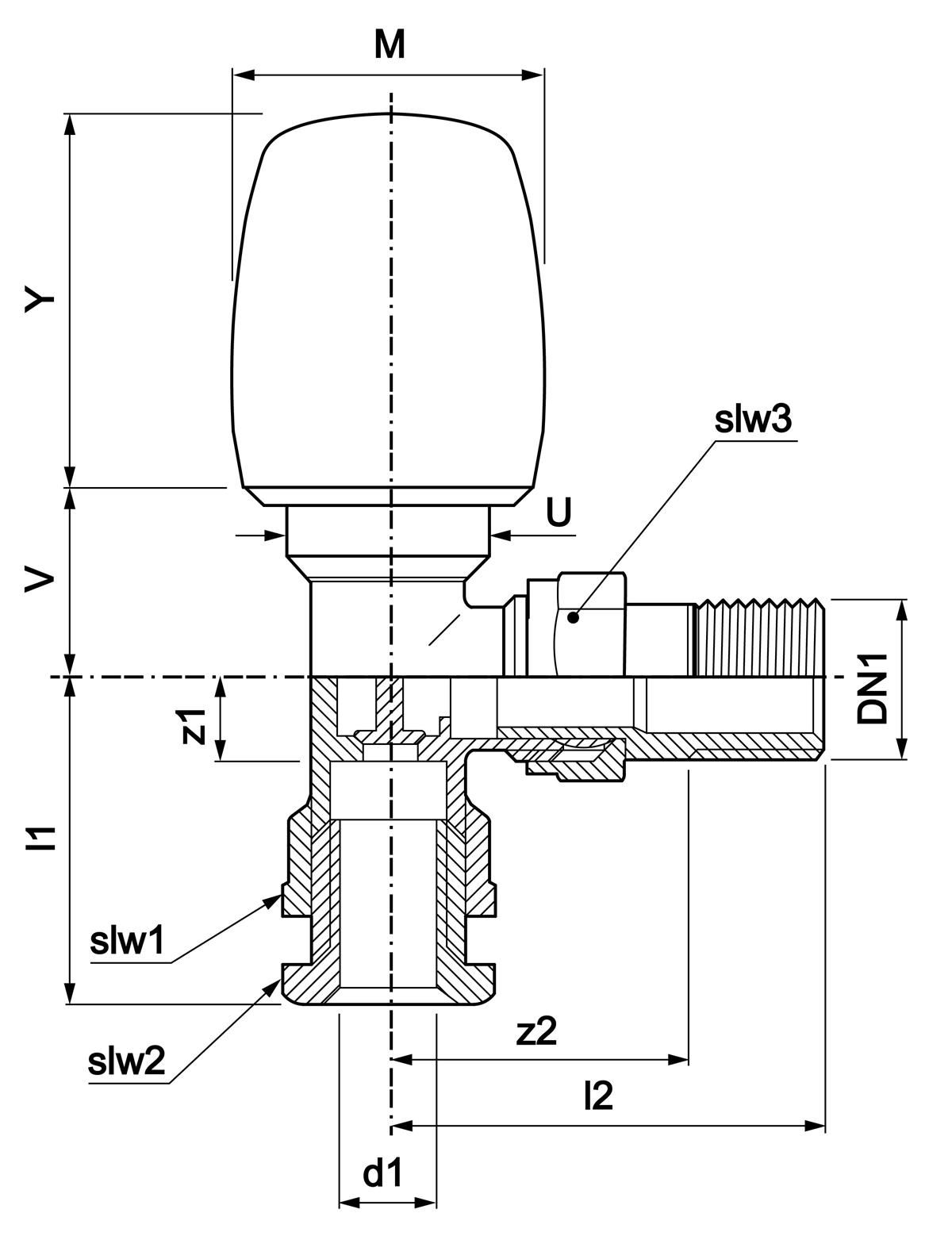 lockshield radiator valve angle pattern for copper or iron