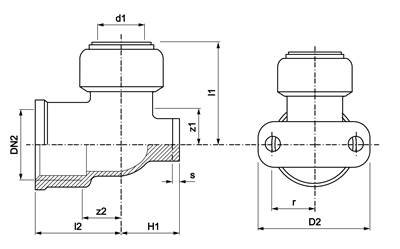 Technical drawing for VSH Tectite Classic muurplaat (Cr) (push x binnendraad)