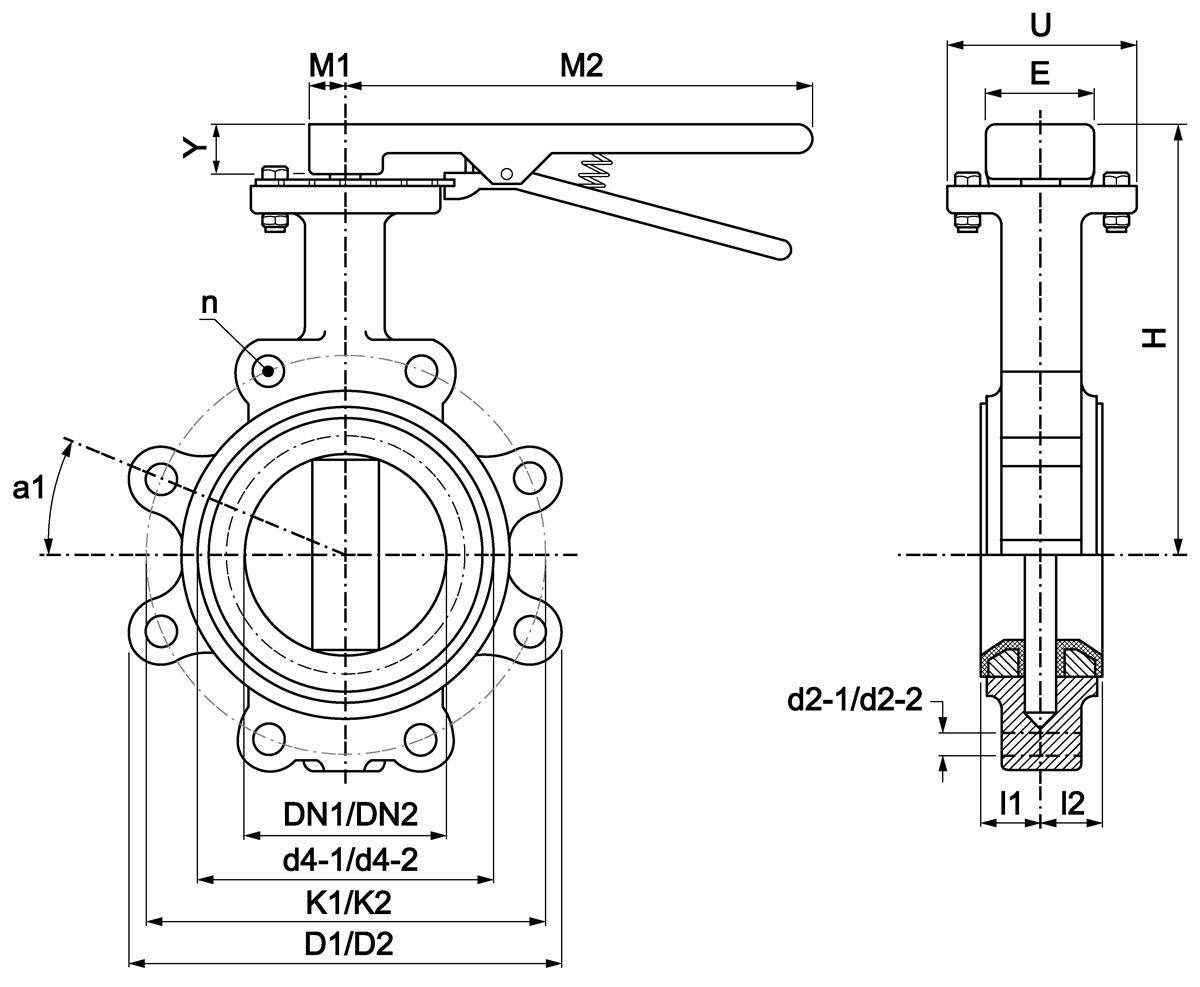 Pegler butterfly valve fully lugged PN16 (2 x flange)