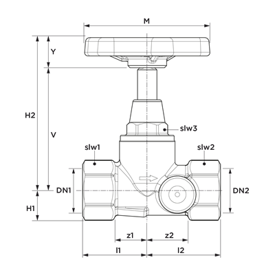 Technical drawing for SEPP DIN klepstopkraan met haakse spindel zonder aftap (2 x binnendraad)