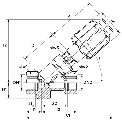 Technical drawing for SEPP Kommunal klepstopkraan, niet-stijgend, zonder aftap (2 x binnendraad)