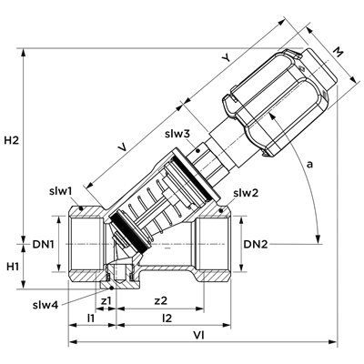 Technical drawing for SEPP Kommunal KFR-afsluiter, niet-stijgend, zonder aftap (2 x binnendraad)