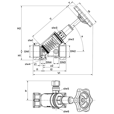 Technical drawing for SEPP DIN-Basis KFR-klepstopkraan met aftap (2 x binnendraad)