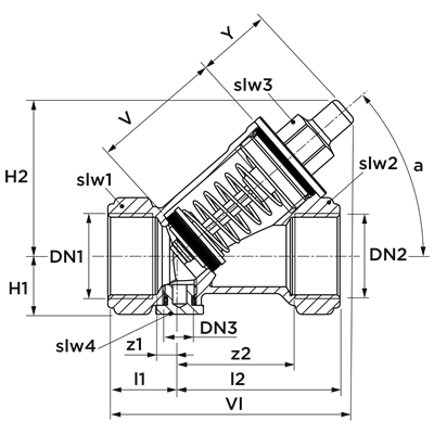 Technical drawing for SEPP DIN-Basis terugslagklep zonder aftap (2 x binnendraad)