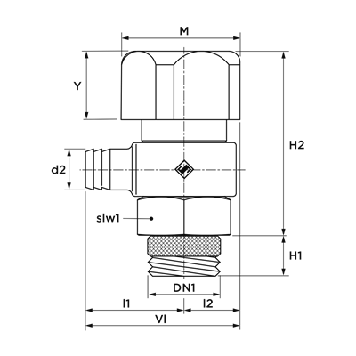 Technical drawing for SEPP DIN-Basis aftapkraan (1 x buitendraad)