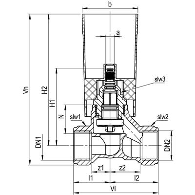 Technical drawing for SEPP UP klepstopkraan met korte spindel (2 x binnendraad)