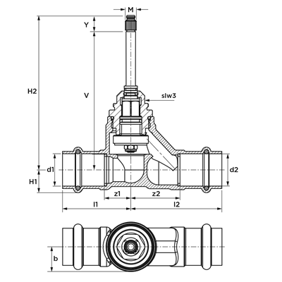 Technical drawing for SEPP UP klepstopkraan met lange spil (2 x press)