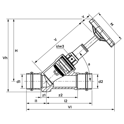 Technical drawing for SPS® klepstopkraan stijgende spindel zonder aftap (2 x press)