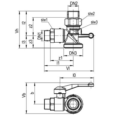 Technical drawing for SEPP Gas kogelafsluiter haaks voor eenstrangs gasmeter DN25 (buitendraad x binnendraad)