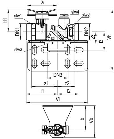 Technical drawing for SEPP Easy montageset voor eenstrangs gasmeter DN25 (2 x buitendraad) G1 3/8"