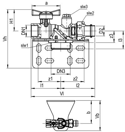 Technical drawing for SEPP Easy montageset voor eenstrangs gasmeter DN25 (2 x binnendraad)