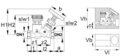 Technical drawing for SEPP Rotguss Thermostatisch circulatieventiel (2 x binnendraad)