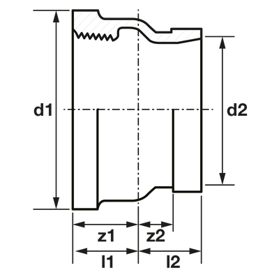 Technical drawing for VSH Shurjoint overgang binnendraad (groef x binnendraad)