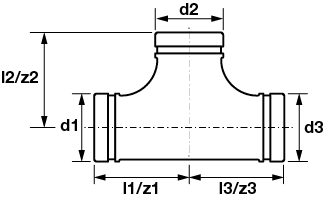 Technical drawing for VSH Shurjoint T-stuk (kort) (3 x groef)