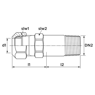 Technical drawing for VSH Klem radiatorkoppeling (klem x buitendraad)