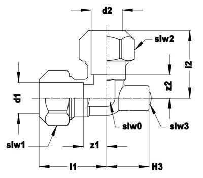 Technical drawing for VSH Klem kniekoppeling 90° met ontluchter (2 x klem)