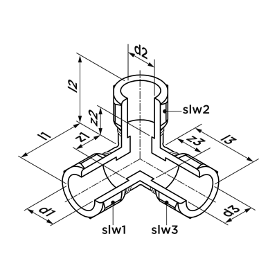 Technical drawing for VSH Klem T-hoekstuk (3 x klem)