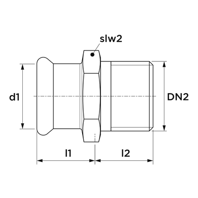 Technical drawing for VSH XPress Koper overgangskoppeling verchroomd (press x buitendraad)