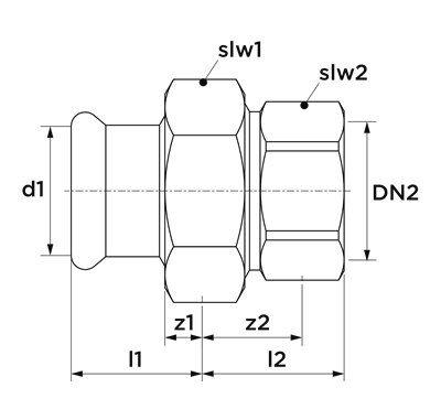 Technical drawing for VSH XPress Koper 3-delige overgang (press x binnendraad)