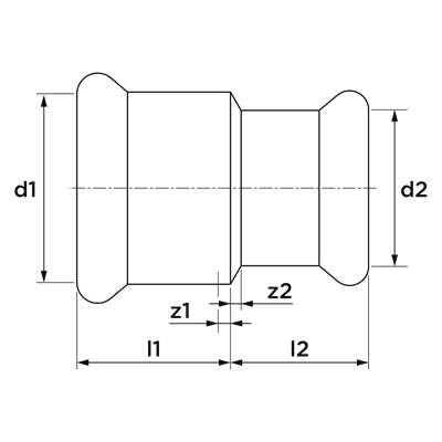 Technical drawing for VSH XPress Koper verloop verchroomd (2 x press)