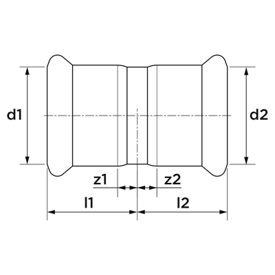 Technical drawing for VSH XPress Koper overgangskoppeling verchroomd (2 x press)