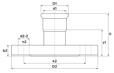 Technical drawing for VSH XPress Koper flenskoppeling PN10/16 (press x flens)