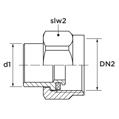 Technical drawing for VSH 2-delige koppeling voor gasaansluitkraan (soldeer x binnendraad)
