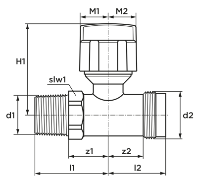 Technical drawing for VSH gasaansluitkraan (2 x buitendraad)