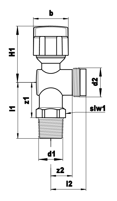 Technical drawing for VSH gasaansluitkraan haaks (2 x buitendraad)