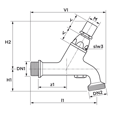 Technical drawing for VSH beluchterkraan NEN met keerklep DA-EB (zonder sleutel)