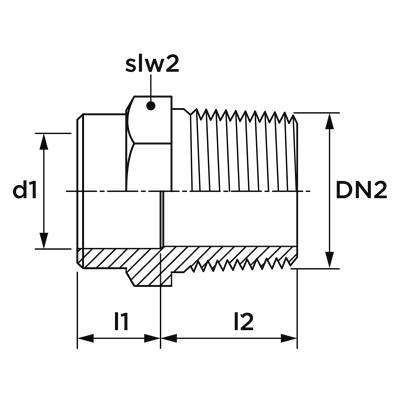 Technical drawing for VSH Soldeer Messing overgang (soldeer x buitendraad)