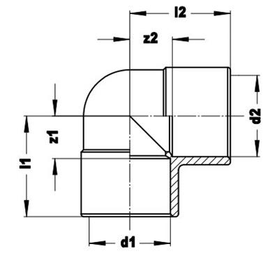 Technical drawing for VSH Soldeer Messing knie 90° (2 x soldeer)
