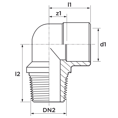 Technical drawing for VSH Soldeer Messing knie 90° (soldeer x buitendraad)