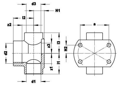 Technical drawing for VSH Soldeer Messing muurplaat hoog 180° (2 x soldeer x binnendraad)