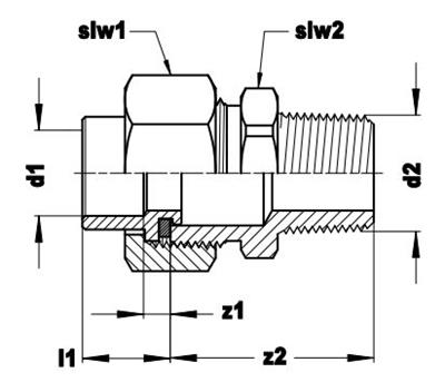 Technical drawing for VSH Soldeer Messing 3-delige koppeling NEN3258 (soldeer x buitendraad)