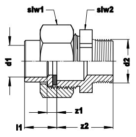 Technical drawing for VSH Soldeer Messing 3-delige koppeling (soldeer x buitendraad)