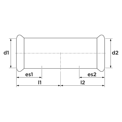 Technical drawing for VSH XPress Staalverzinkt overschuifkoppeling (2 x press)
